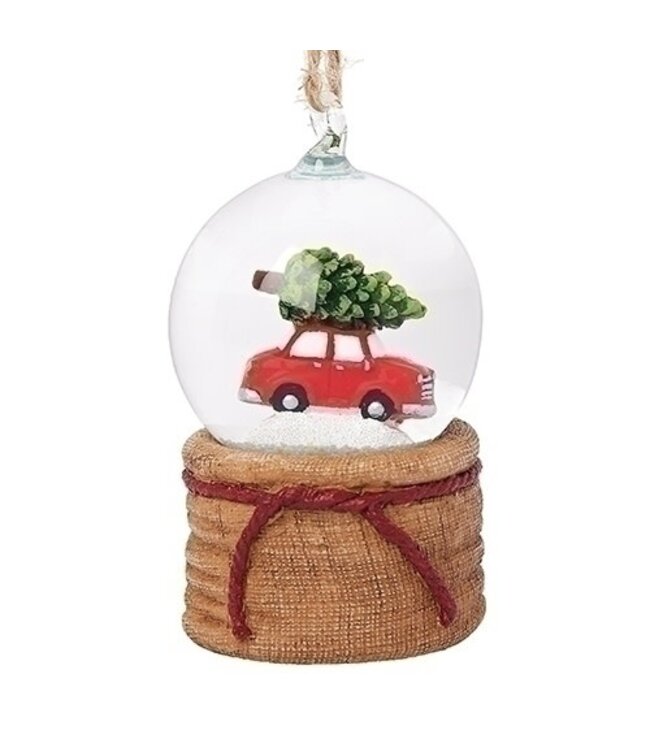 Mini Red Car with Tree Glitterdome Ornament