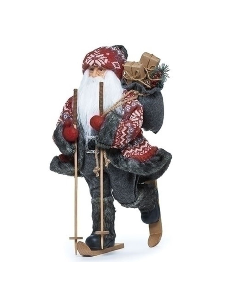 Santa Figure on Skis, Red Sweater Grey Fur