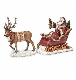 Jubilant Santa in Sleigh w/Deer S/2