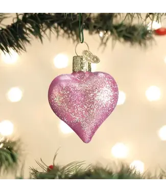 Old World Christmas Pink Glittered Heart