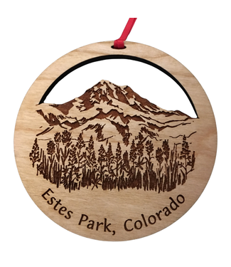 Mountains Round Wood Ornament