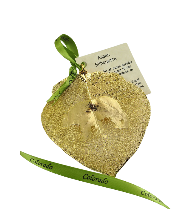 Gold Preserved Aspen Leaf - Bear Silhouette