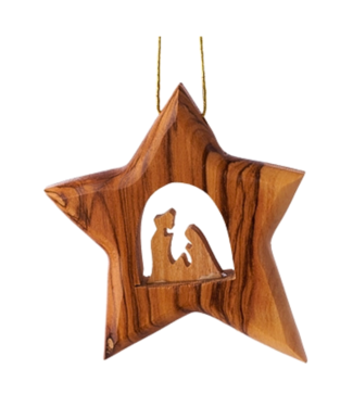 Thick Star Ornament Modern with Holy Family 3.5"