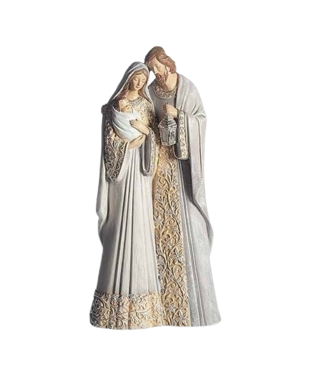 Holy Family with Pattern in Ivory and Grey Robes Figurine-12"