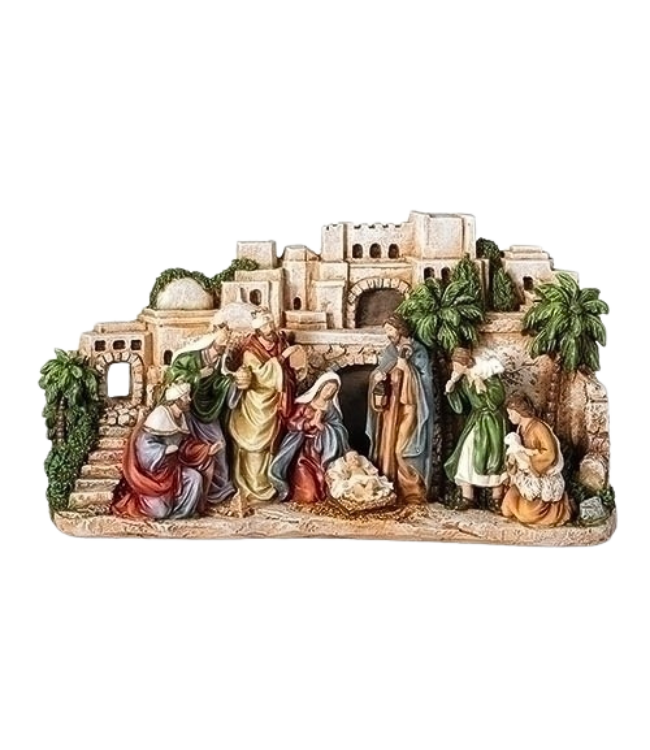 Town Scene with Nativity in Foreground Figurine