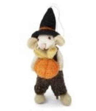 Felt Small White Boy Mouse w/Pumpkin and Brown Pan