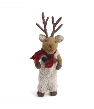 Felt Small Brown Boy Deer w/Grey Pants & Scarf