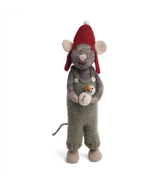 Felt Large Grey Boy Mouse w/Snowman