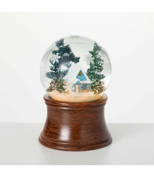LED Blue Cabin Snow Globe