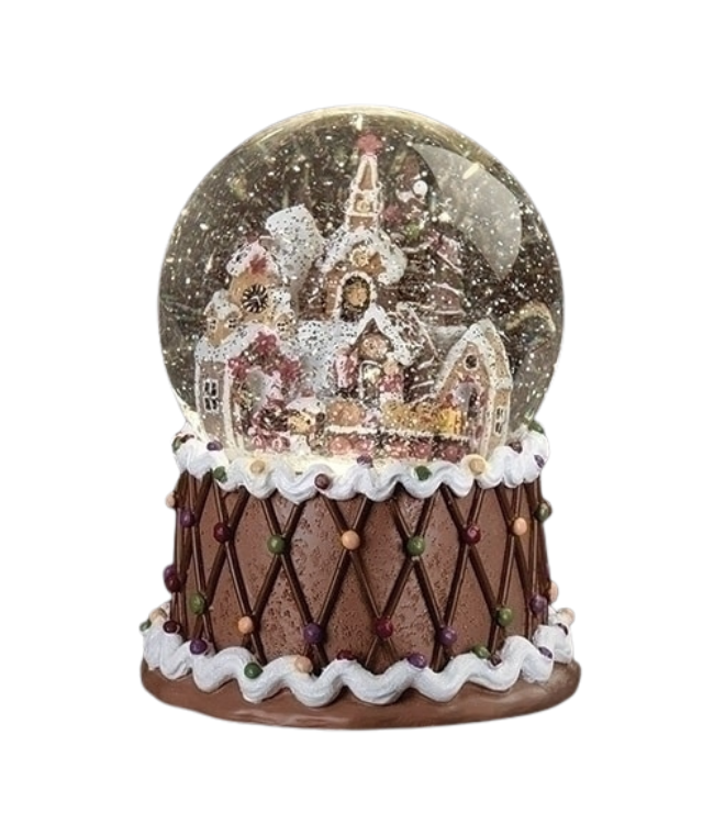 LED Lighted Gingerbread Christmas Musical Snow Globe