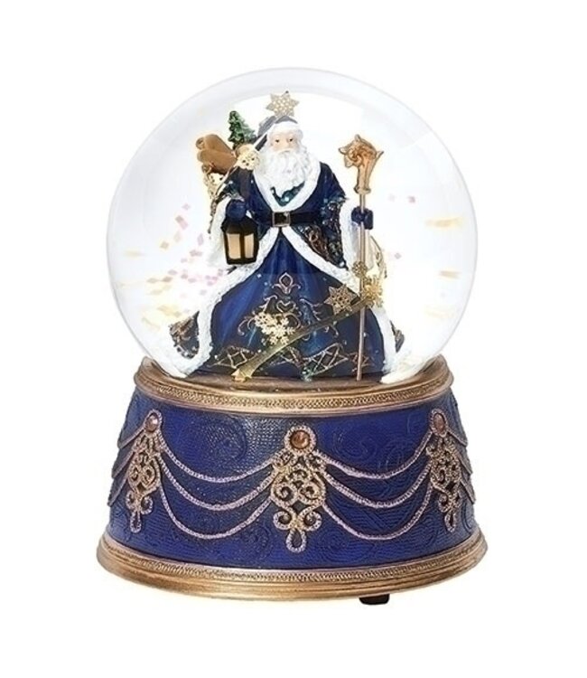 Santa's Musical Windup Waterglobe Blue Base Gold Trim