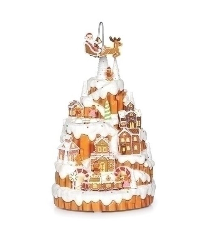 12.5" Musical Lighted Rotating Ginger Bread Mountain