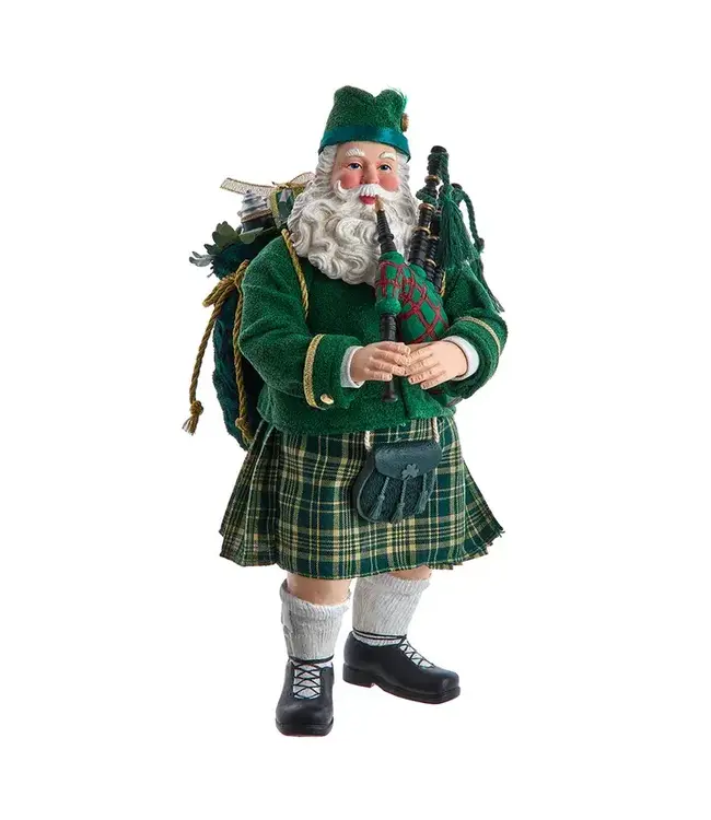 10.5" Fabriché™ Musical Irish Bagpiper Santa