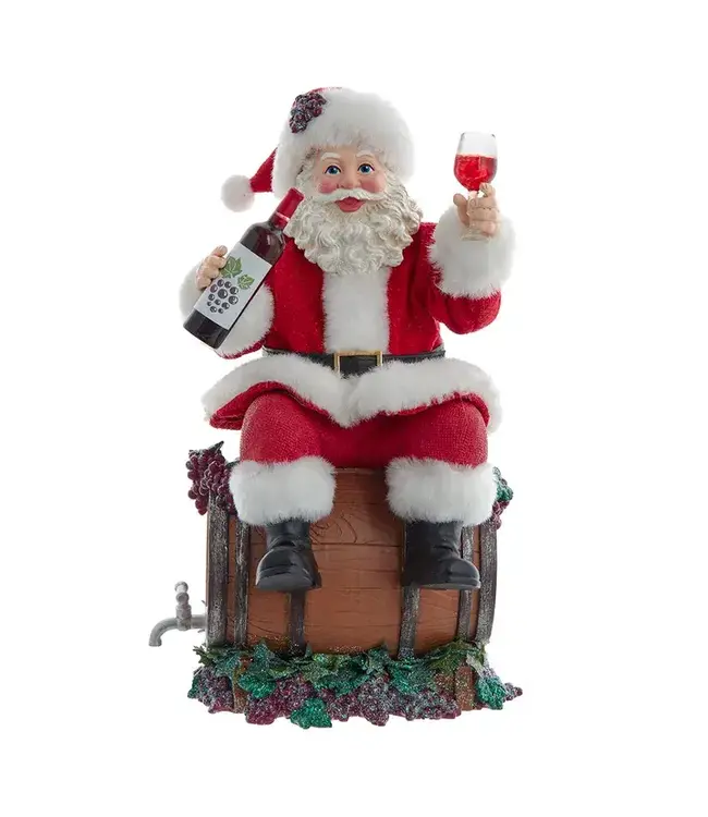 10.5" Fabriché™ Santa Sitting on Wine Barrel
