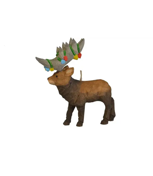 Hand Carved Wood Elk  with Lights Ornament