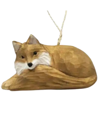 Art Studio Hand Carved Wood Fox Ornament