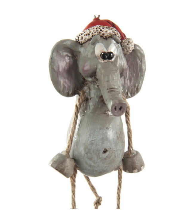 Elephant With Christmas Hat Ornament