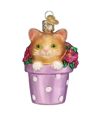 Old World Christmas Kitten In Flower Pot
