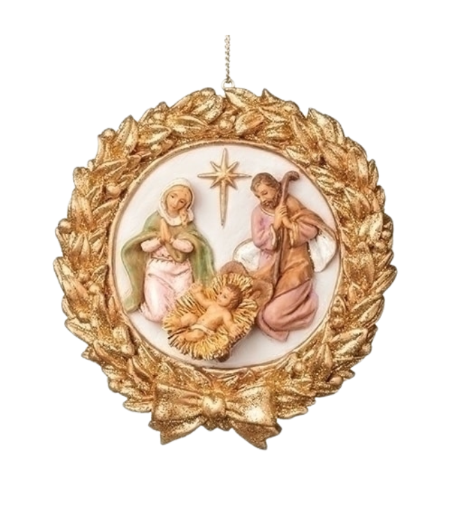 Fontanini Holy Family in Gold Wreath