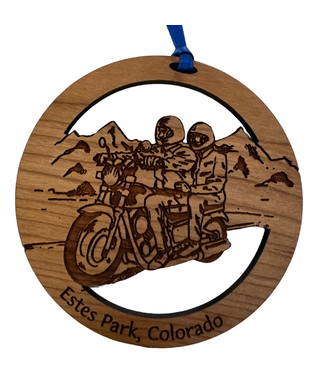 Motorcycle Estes Park Round Wood Ornament