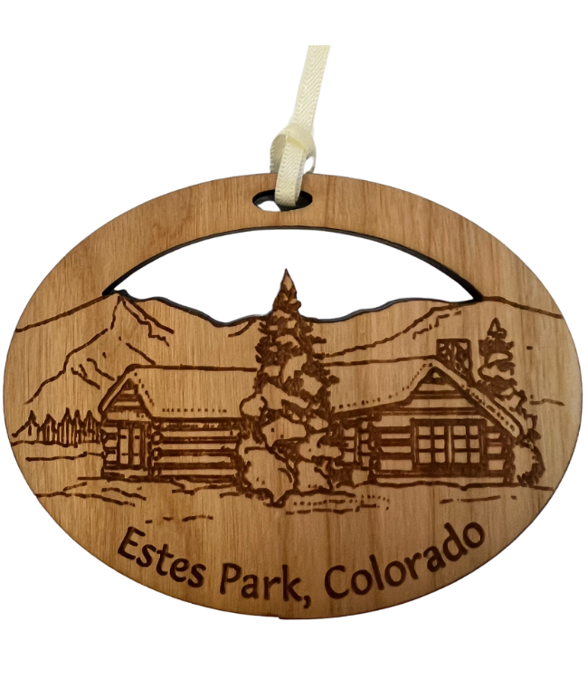 Cabin Round Wood Ornament