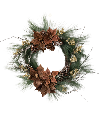 30" Brown Poinsettia Pine Wreath