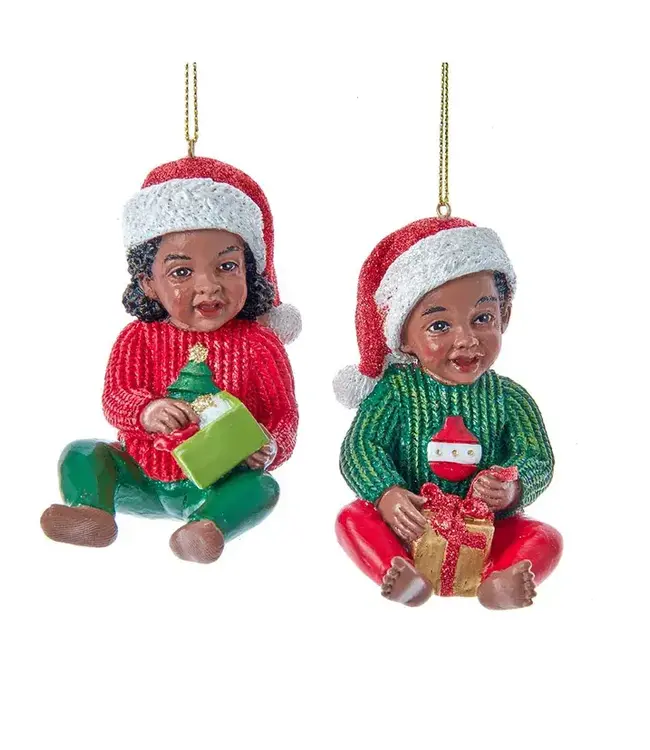 African American  Boy and Girl In Christmas Outfits