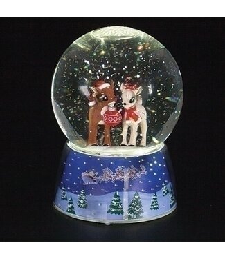 6"H MUS LED SWIRL RUDOLPH DOME 120MM; LIGHTED BASE; PORT/CORD