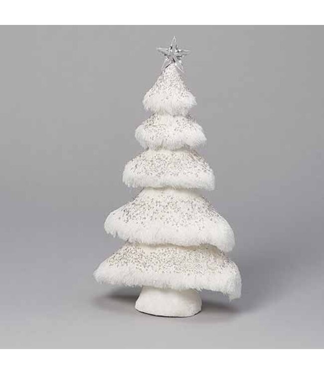 White Glitter Fur Tree With Silver Star and Sequence