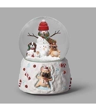 Puppies With Snowman Musical Dome