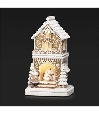19"H MUSIC LIGHTED GINGERBREAD HOUSE W/ROTATION; PORT/CORD
