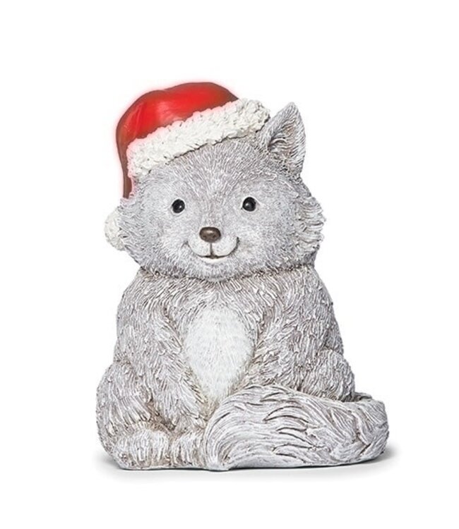 9.25"H FOX PUDGY PAL IN SANTA HAT STATUE