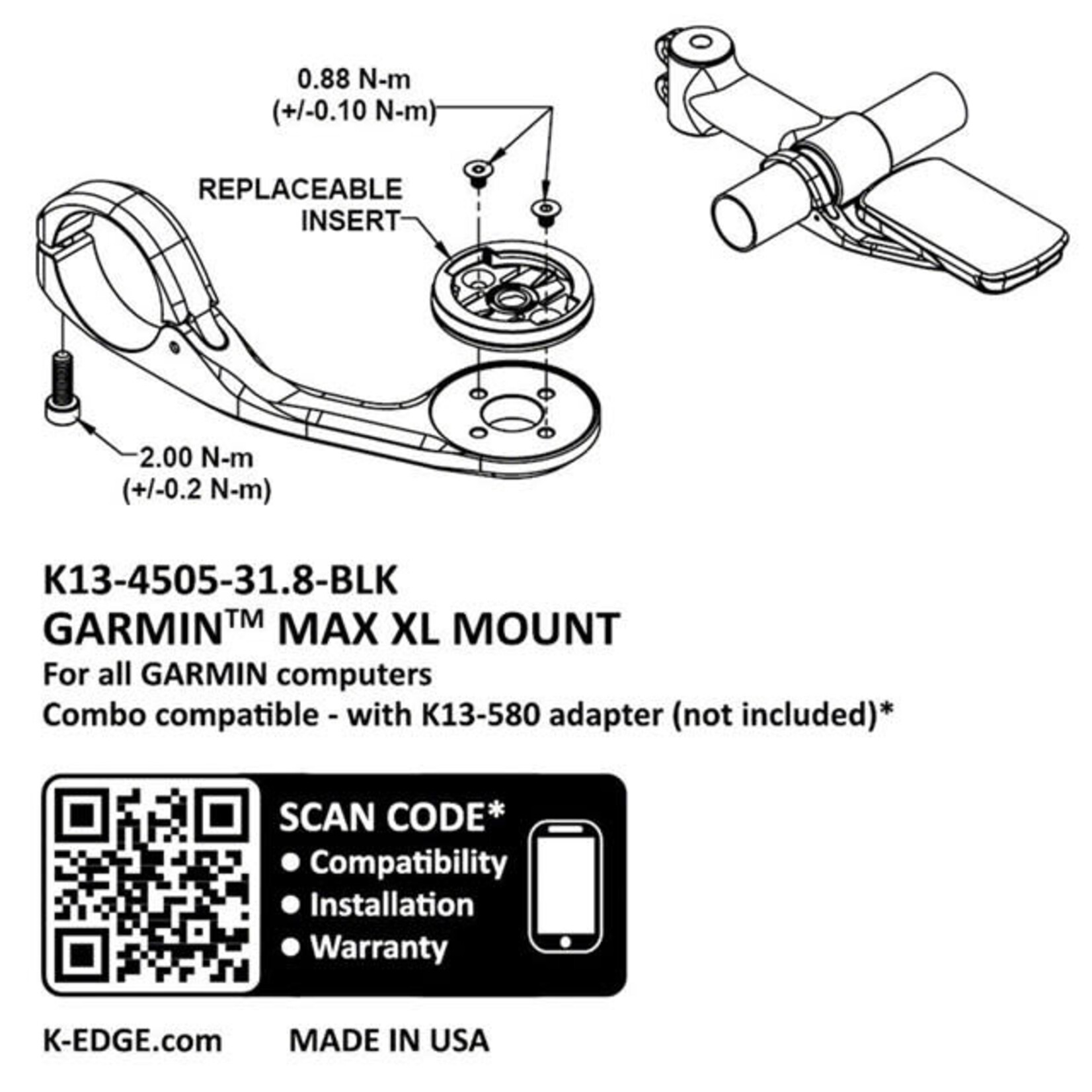 K-Edge K-EDGE Garmin Max XL Mount  31.8mm