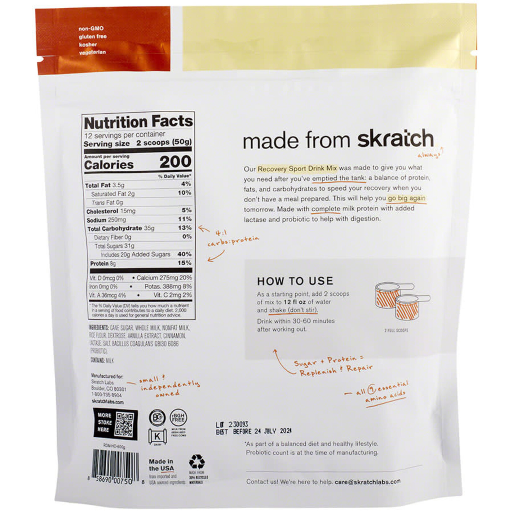 Skratch Labs Skratch Recovery Sport Drink Mix  Horchata 21.2oz