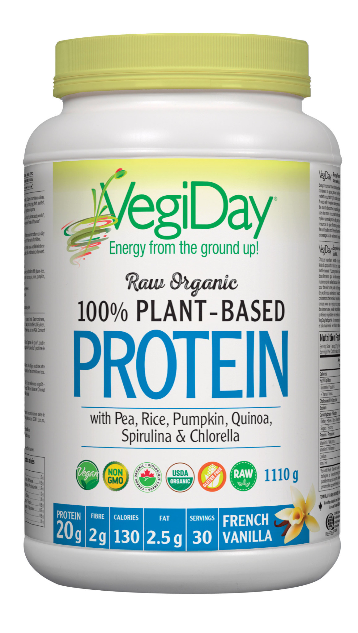 VegiDay - Raw Organic Plant Based Protein - Vanilla - 972g