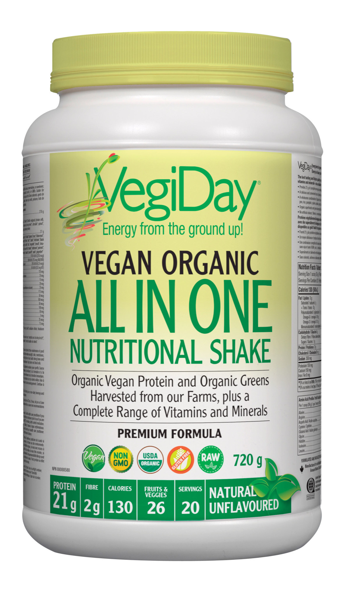 VegiDay - Vegan Organic ALL IN ONE Shake & Go Natural - 720 g