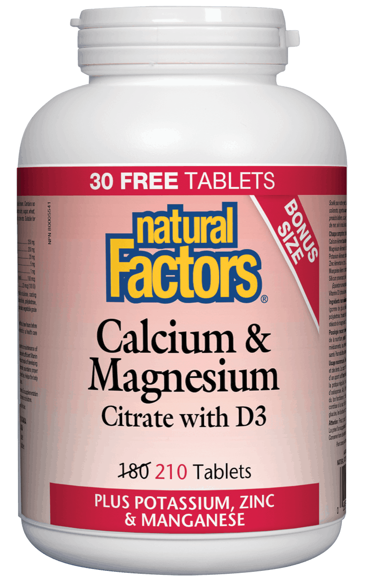 Natural Factors - Calcium & Magnesium Citrate w/ D3 - 210 Tabs Bonus Size