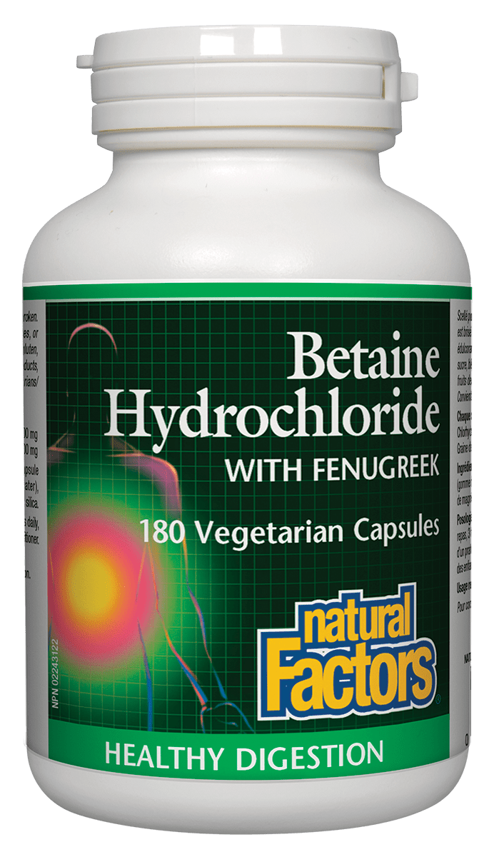 Natural Factors - Betaine Hydrochloride w/ Fenugreek - 180 V-Caps