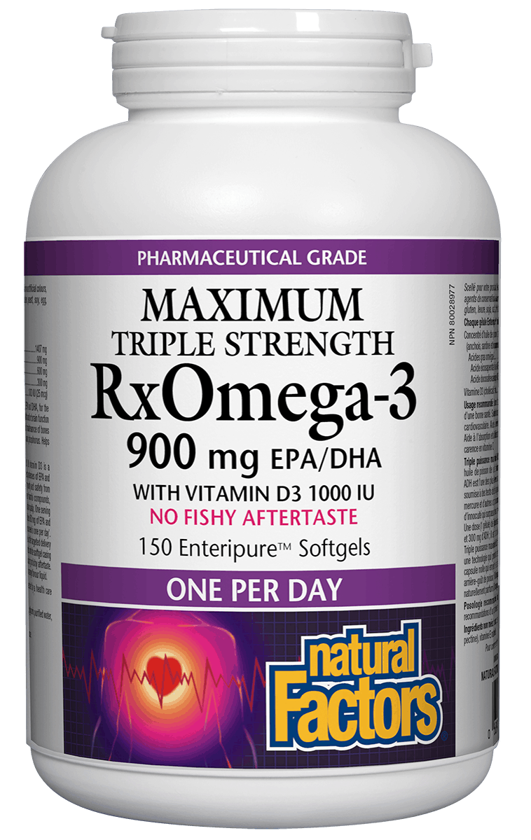 Natural Factors - RxOmega-3 - Max Triple Strength 900 mg w/ D3- 150SG