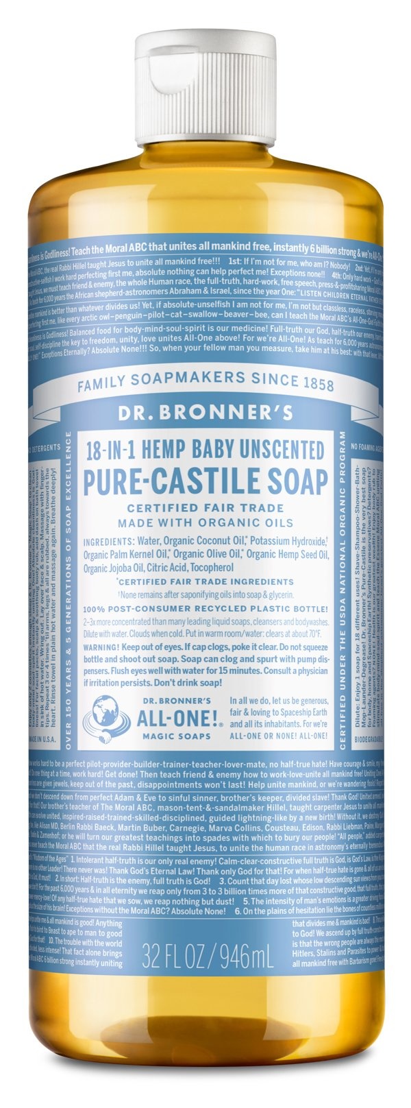 Dr. Bronner's - Pure Castile Liquid Soap - Baby Unscented - 946mL