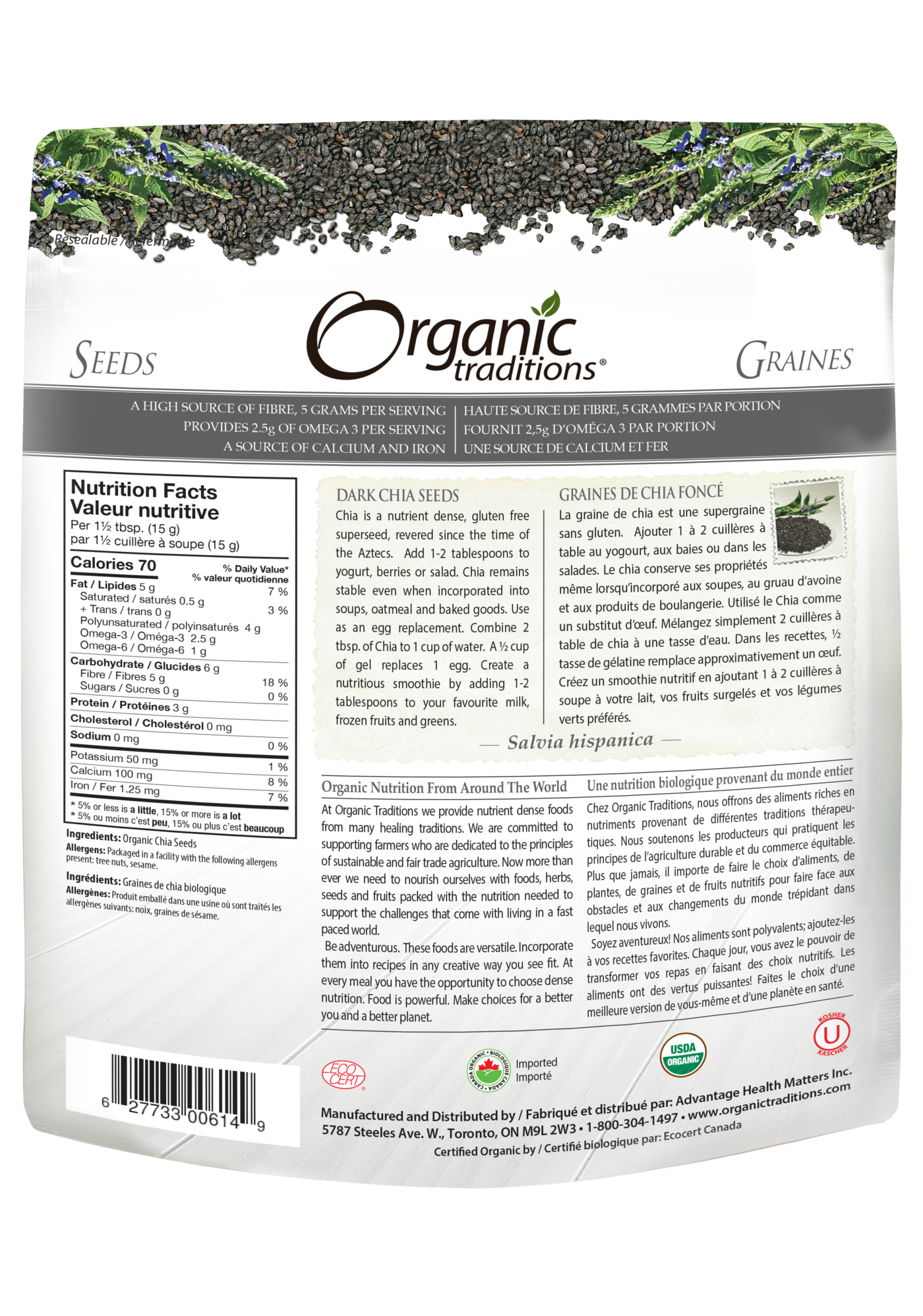 Organic Traditions - Chia Seeds - Dark Whole - 454g