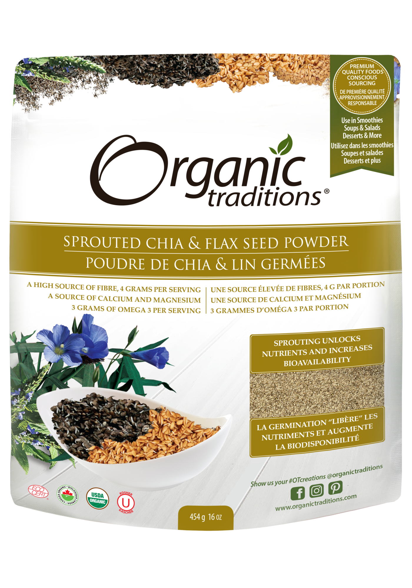 Organic Traditions - Chia & Flax Seed Powder - Sprouted - 454g