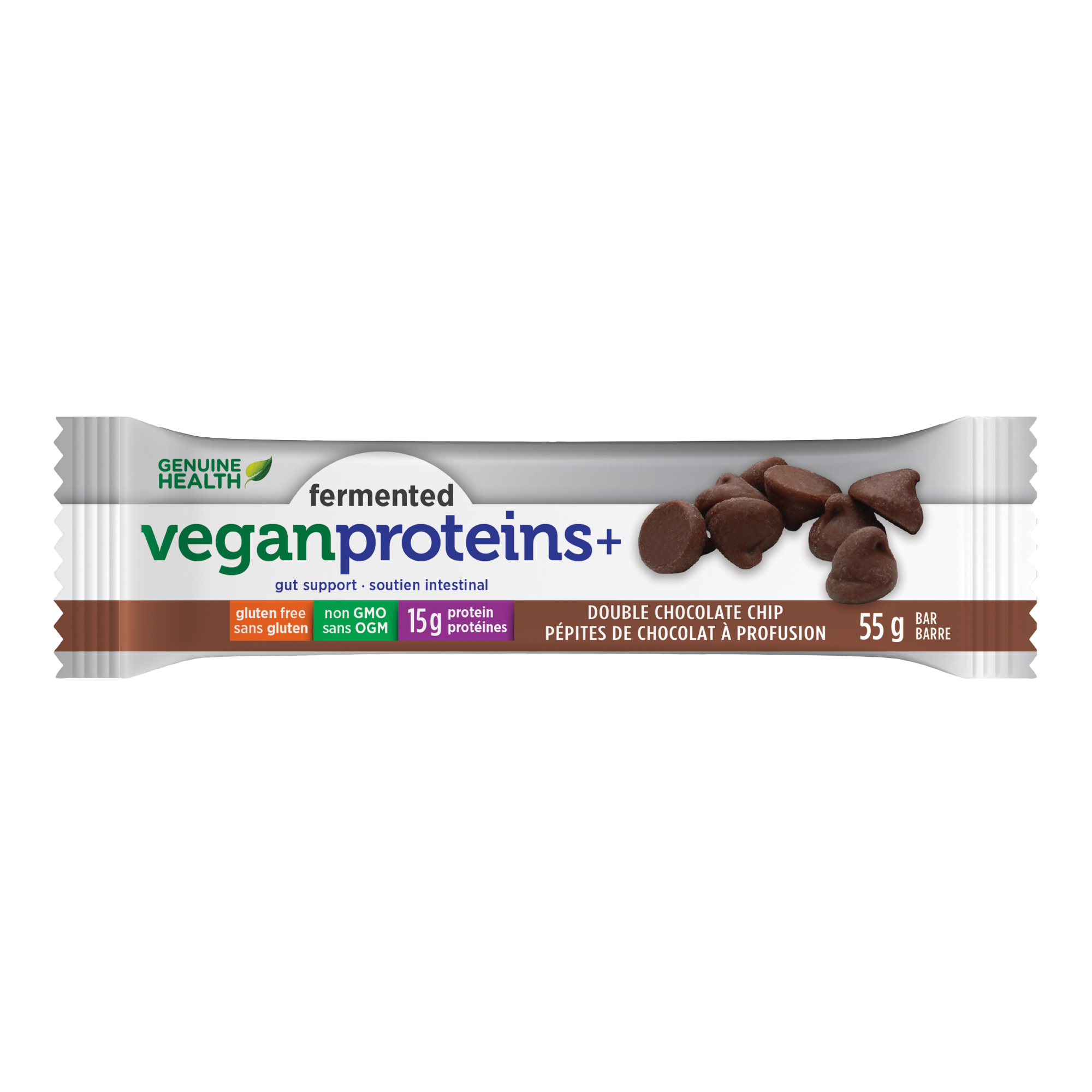 Genuine Health - Fermented Vegan Proteins+ Bar - Double Chocolate Chip - Single