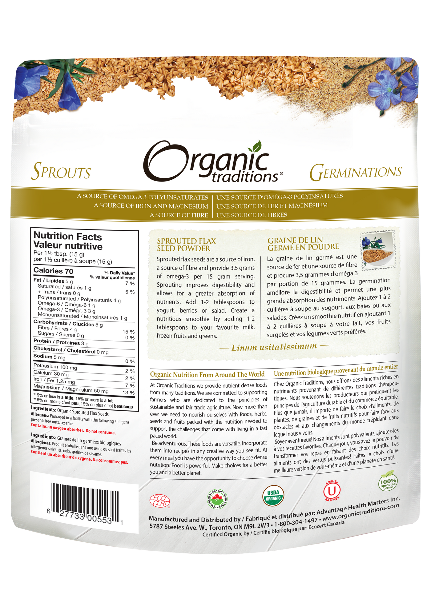 Organic Traditions - Flax Powder - Sprouted - 454g