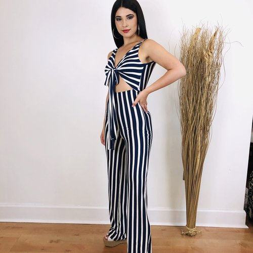 tie front striped jumpsuit