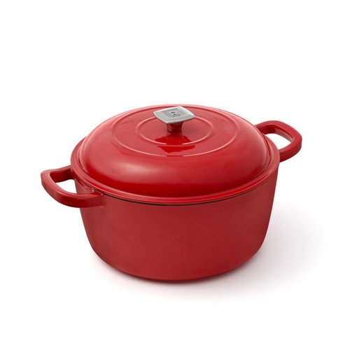 Red Enamelled Cast-Iron Dutch Oven