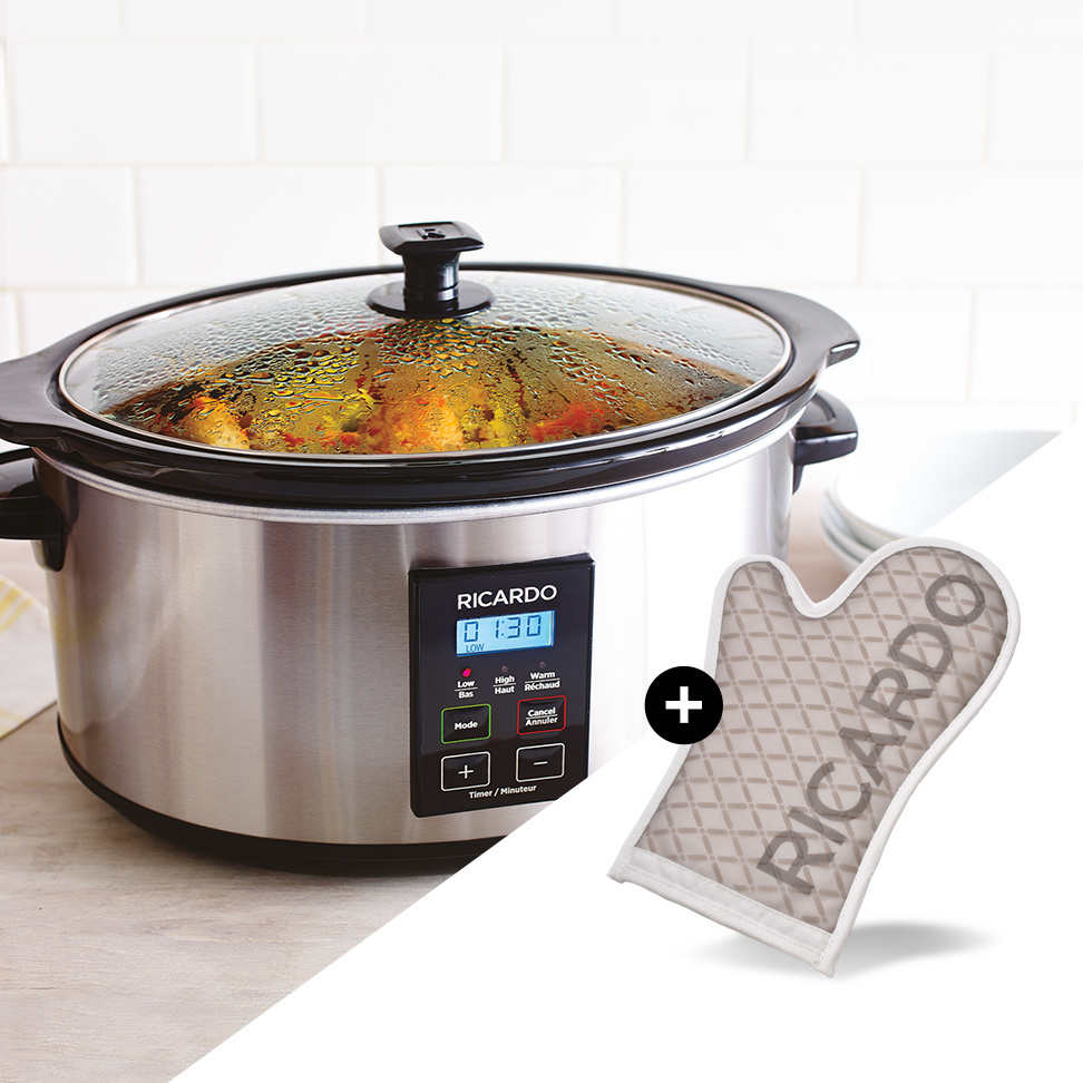 <strong>Buy a slow cooker</strong><span>As a gift: a silicone oven mitt</span>