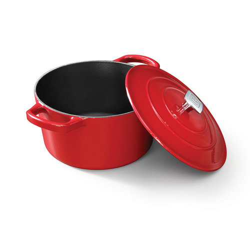 Red Enamelled 4-Litre Cast-Iron Dutch Oven