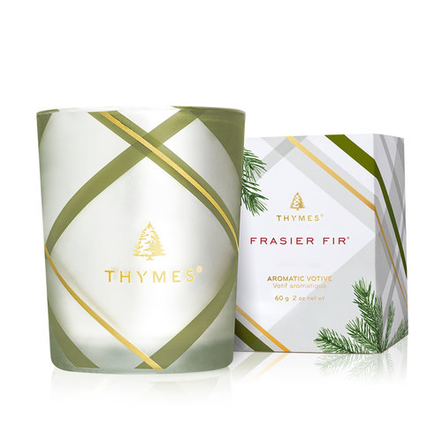 THYMES Frasier Fir Frosted Plaid Votive Candle
