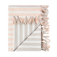 Gray and Pink Striped Tablecloth